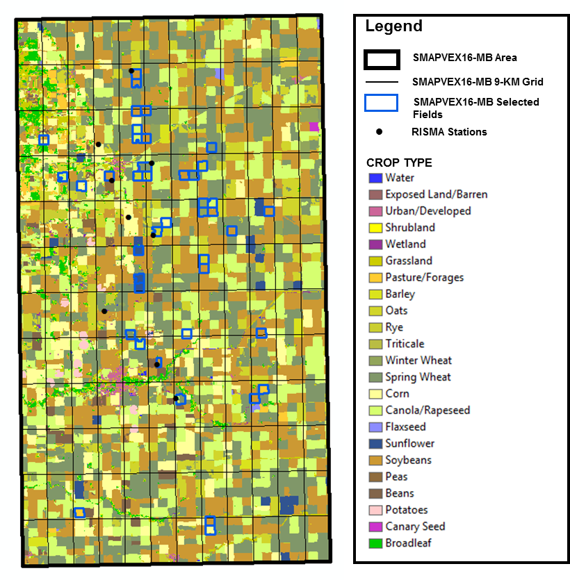 Land cover and crop types for SMAPVEX16-MB site.