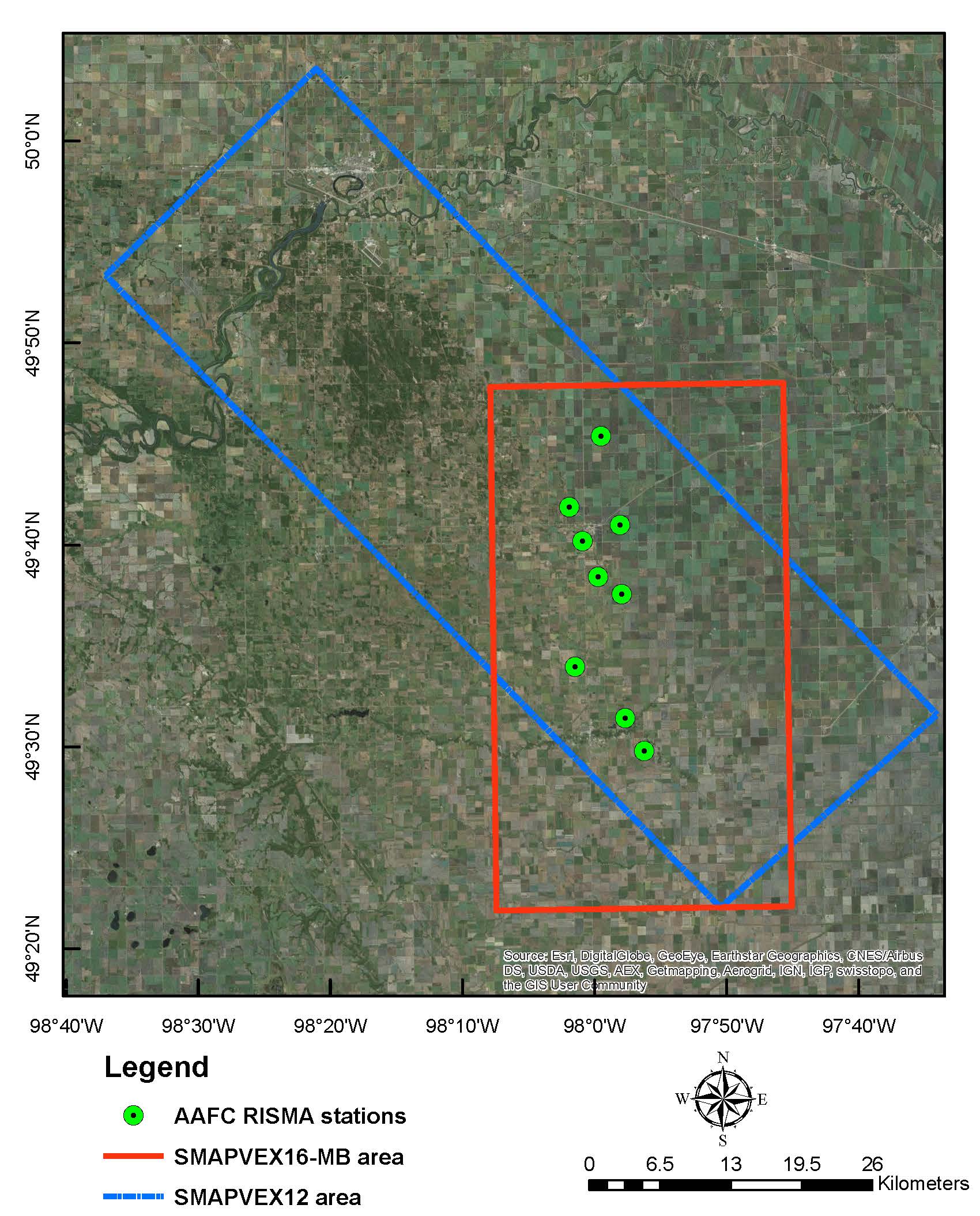 Overview of the study site for SMAPVEX16-MB.